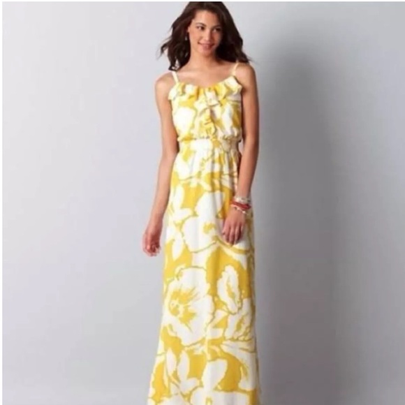 LOFT Dresses & Skirts - LOFT yellow & white ruffle floral maxi dress. Size: 4